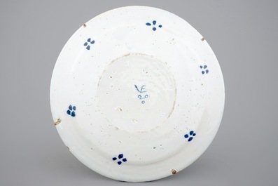 A blue and white Dutch Delft plate with a mythological scene, ca. 1700