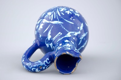 A Dutch Delft "Bleu Persan" decorated jug, ca. 1700