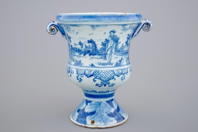 A Dutch Delft blue and white urn-shaped garden vase, 18th C.