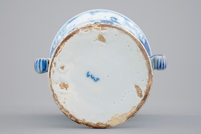 A Dutch Delft blue and white urn-shaped garden vase, 18th C.