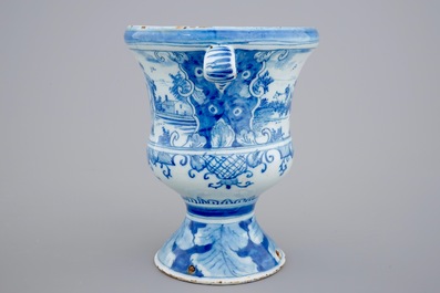 A Dutch Delft blue and white urn-shaped garden vase, 18th C.