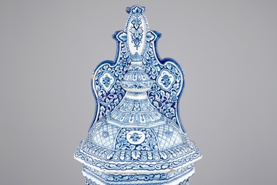 A massive blue and white Dutch Delft cistern with pewter spout, 18th C.