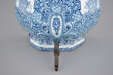 A massive blue and white Dutch Delft cistern with pewter spout, 18th C.