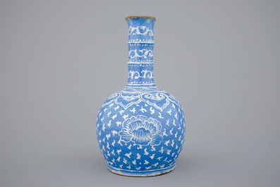A bottle-shaped Persian style blue ground vase, poss. France, 18/19th C.