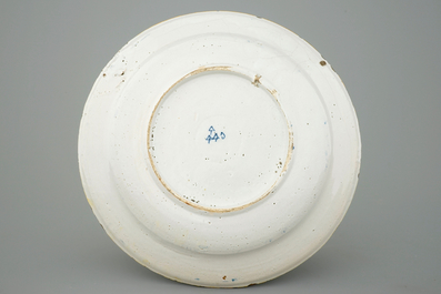 3 Dutch Delft dishes, blue, white and polychrome, 18th C.