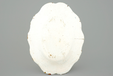 A large French faience oval dish with floral design, Rouen, 18th C.