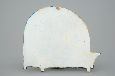 A polychrome Dutch Delft bird cage plaque, 18th C.