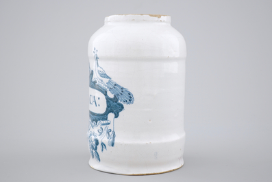 A Dutch Delft pharmacy jar 'Theriaca:', Makkum, Friesland, 18th C.