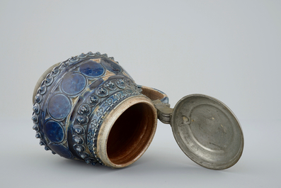 A pewter-mounted Muskau stoneware stein, dated 1660