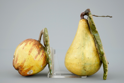 A polychrome Dutch Delft apple and a pear, 18th C.