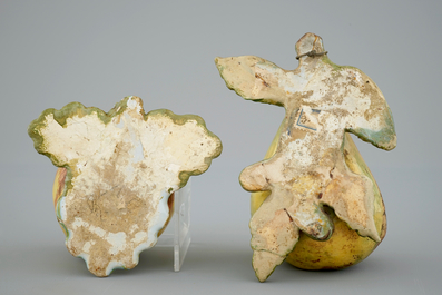 A polychrome Dutch Delft apple and a pear, 18th C.