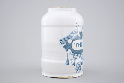 A Dutch Delft pharmacy jar 'Theriaca:', Makkum, Friesland, 18th C.