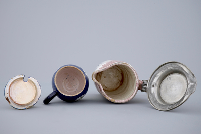 A Brussels faience dish, a beer stein and a mustard jar, 18th C.