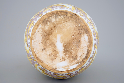 A large yellow and manganese chinoiserie jug, Frankfurt or Delft, 17th C.