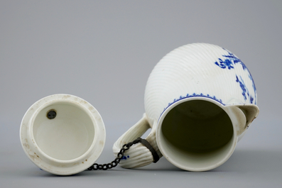 A blue and white jug and cover, Tournai porcelain, 18th C.