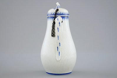 A blue and white jug and cover, Tournai porcelain, 18th C.