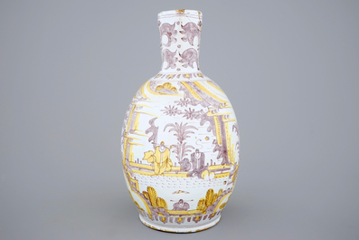 A large yellow and manganese chinoiserie jug, Frankfurt or Delft, 17th C.