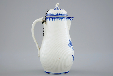 A blue and white jug and cover, Tournai porcelain, 18th C.