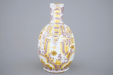 A large yellow and manganese chinoiserie jug, Frankfurt or Delft, 17th C.