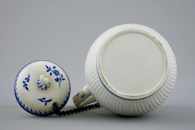 A blue and white jug and cover, Tournai porcelain, 18th C.