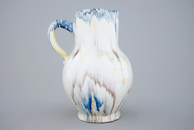A French faience faux-marbre jug, Rouen, Poterat workshop, 18th C.
