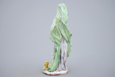 A tall standing figure of a saint, polychrome Dutch Delftware, 18th C.