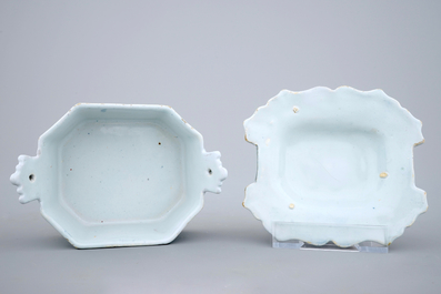 Een blauw-witte Delftse botervloot op schaal, 18e eeuw