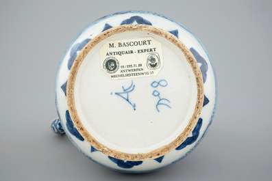 A blue and white Dutch Delft jug in Japanese style, ca. 1700