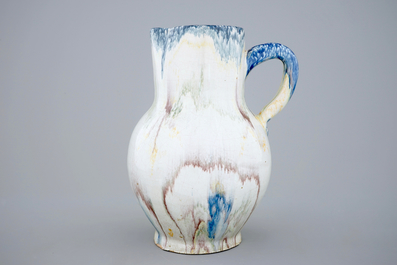 A French faience faux-marbre jug, Rouen, Poterat workshop, 18th C.