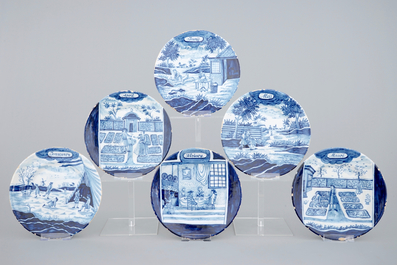 Un ensemble de 12 assiettes de la s&eacute;rie des mois en fa&iuml;ence de Delft, 19&egrave;me