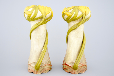 Une paire de vases Art Nouveau en forme de tournesol, Julius Dressler, Autriche