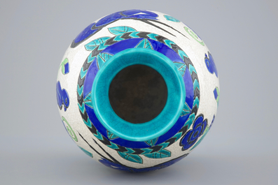 A Charles Catteau crackle glazed vase with birds for Boch K&eacute;ramis, 1st half 20th C.