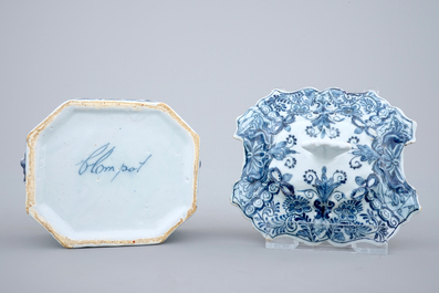 Een blauw-witte Delftse botervloot op schaal, 18e eeuw