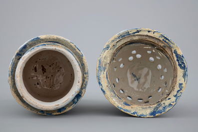 A polychrome Dutch Delft caster with lightning decoration, late 17th C.