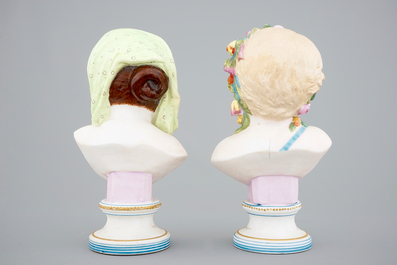 A pair of polychrome allegorical biscuit busts, Vion et Baury, Paris, 19th C.