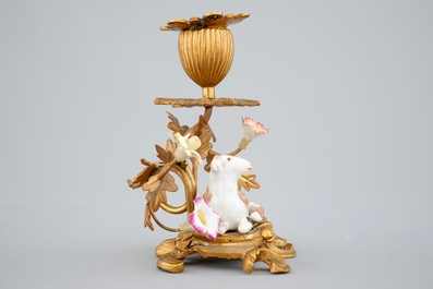 A Meissen porcelain sheep with gilt bronze candelabra mount, 19th C.