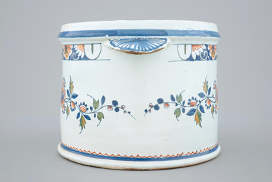 A polychrome French faience wine cooler, Rouen, 19th C.