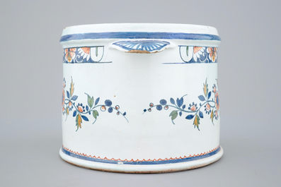 A polychrome French faience wine cooler, Rouen, 19th C.