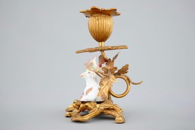 A Meissen porcelain sheep with gilt bronze candelabra mount, 19th C.