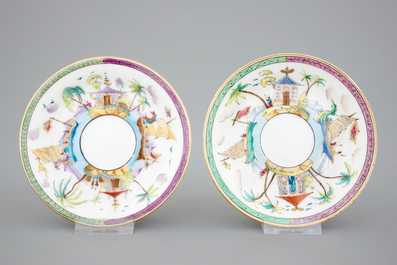 Une service &agrave; th&eacute; (t&ecirc;te-&agrave;-t&ecirc;te) pour deux en porcelaine de Bayeux, 19&egrave;me