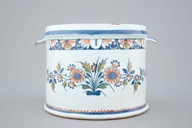 A polychrome French faience wine cooler, Rouen, 19th C.