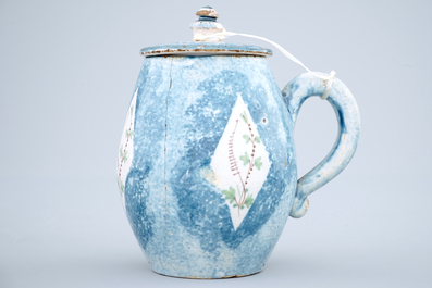2 Brussels faience blue ground mustard jugs and a bowl, 18th C.