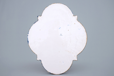 A polychrome Dutch Delft chinoiserie plaque, 19th C.