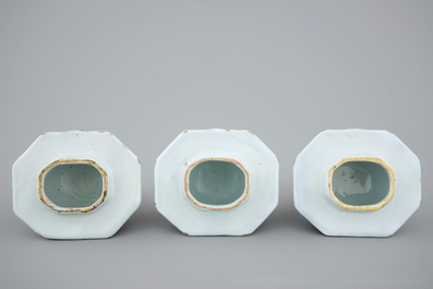 A 5-piece blue and white Dutch Delft garniture with landscape design, 18th C.