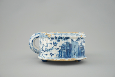 A Dutch Delft blue and white cruet set stand, 18th C.