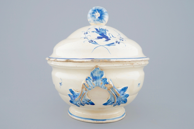 A blue and white tureen and cover, Andenne, 19th C.