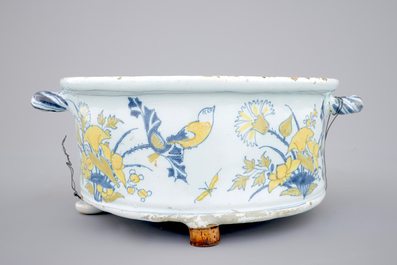 A Dutch Delft spice box with birds among foliage, 17th C.