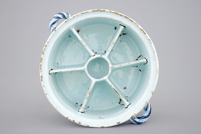 A Dutch Delft spice box with birds among foliage, 17th C.