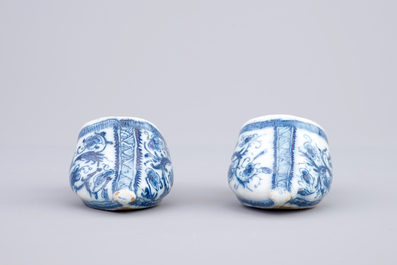 A pair of Dutch Delft blue and white shoes, 18th C.