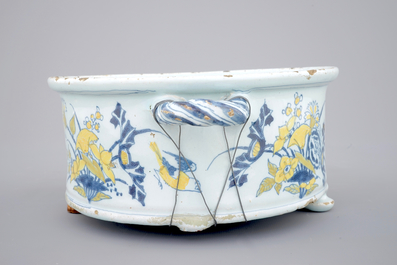 A Dutch Delft spice box with birds among foliage, 17th C.